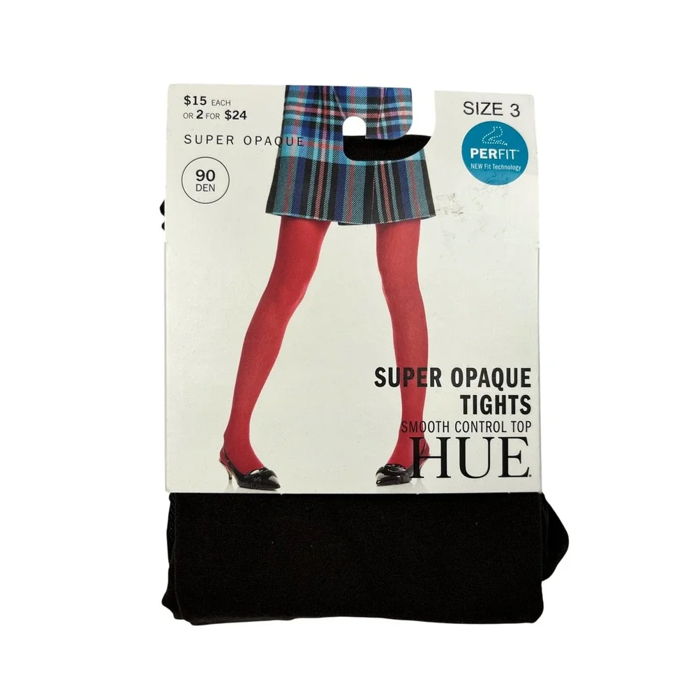 Hue NEW Tights Women Size 3 Espresso Super Opaque Control Top 90 Denier FG-U6620